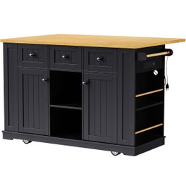 Assembled New Rolling Kitchen Cart with Storage and Drop Leaf 53" Kitchen Island on 5 Wheels