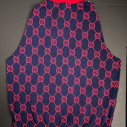 Authentic Gucci GG Zip-Up Jacket - Navy/Red( Size L)  