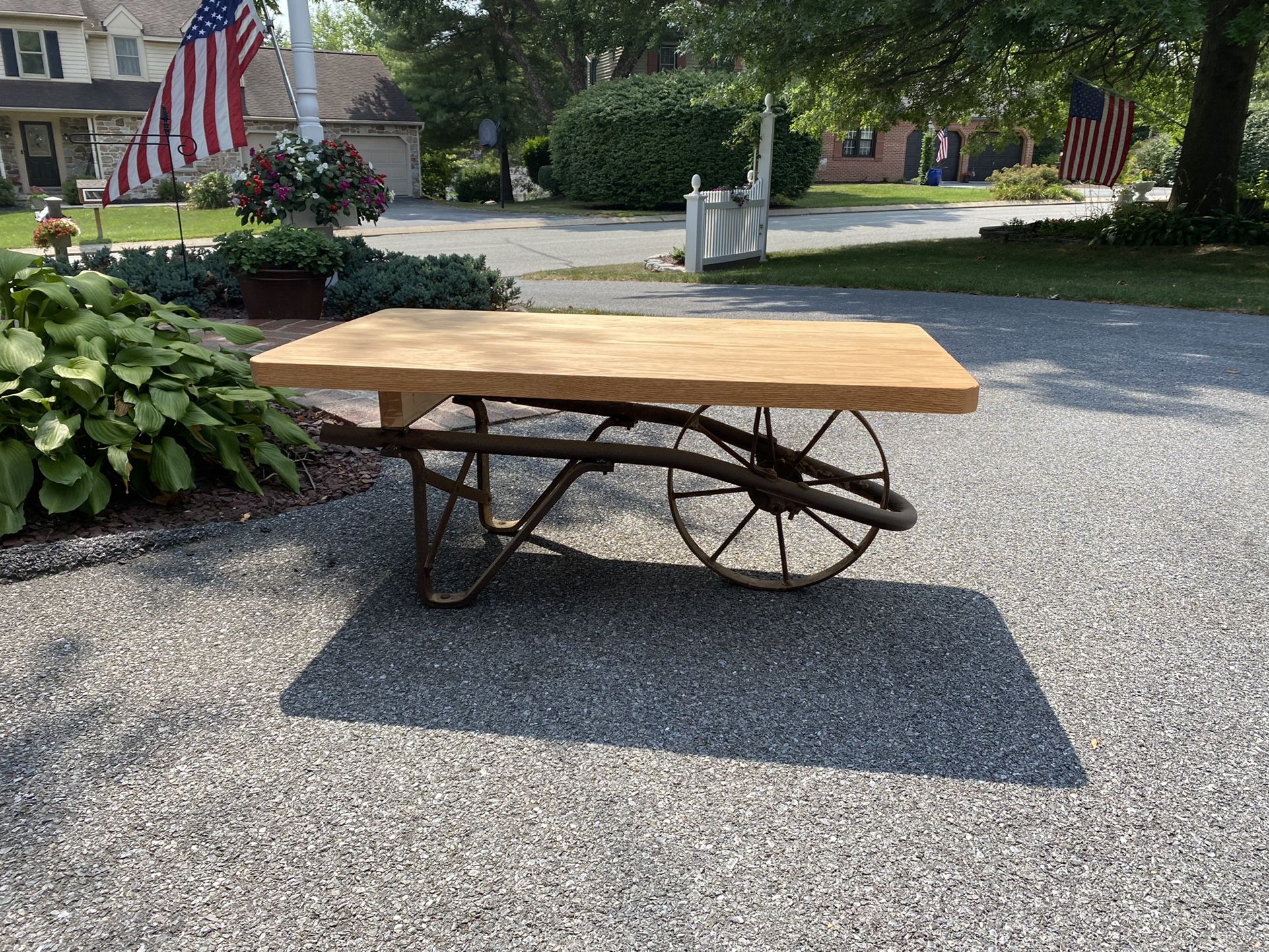 Antique Wheel Barrow Coffee Table 