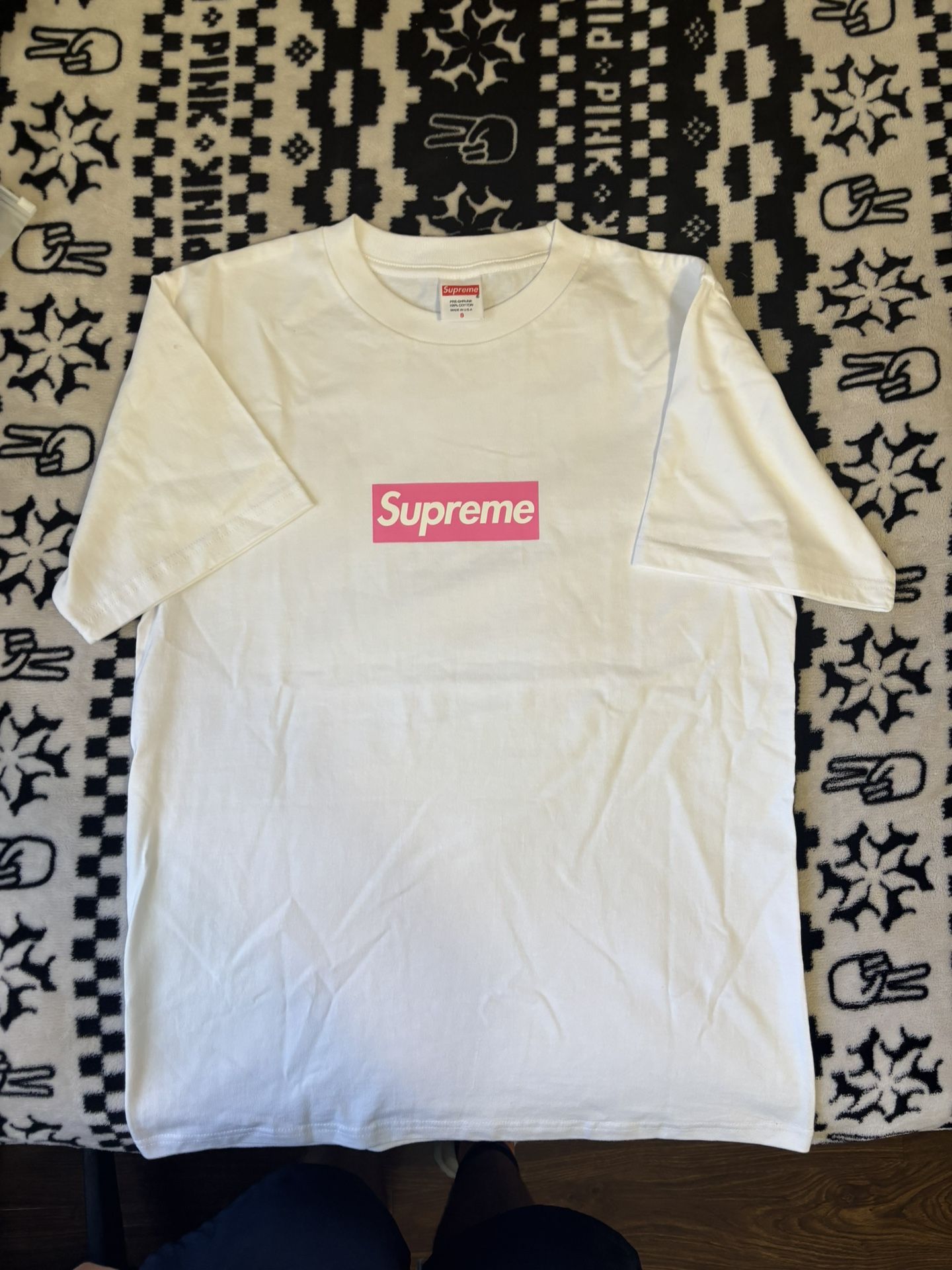 Supreme Pink on White Box Logo Print Tee Short Sleeve Men's Size M