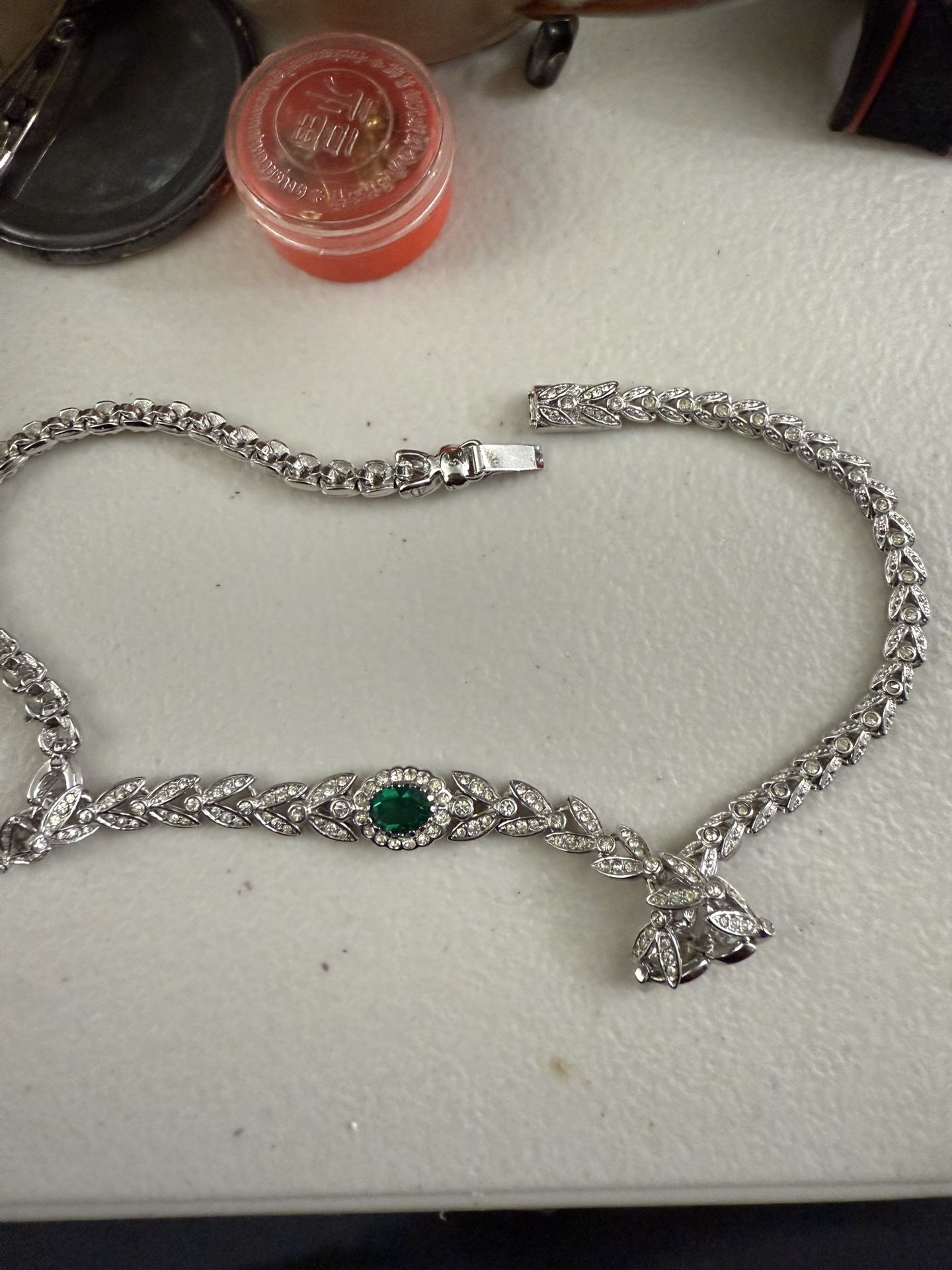 Simulated Emerald Bracelet 925 Silver White Gold Plated
