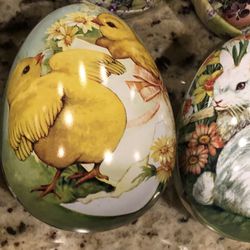 Easter Egg Tins Old World Art 4” X 3” set Of 8