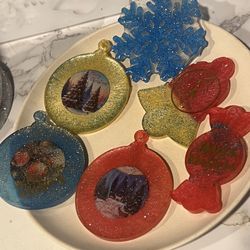 Handmade Christmas Resin Ornaments – Glitter, Snowflake, Candy & Bauble Set By Me 