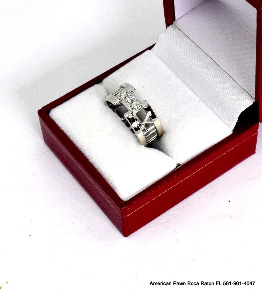 Tiffany & Co. 18K White Gold Diamond Atlas Open Ring Size 6