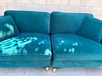 Teal Velvet Two-Seat Sofa