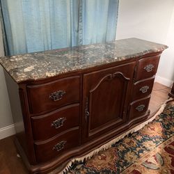 Bernhardt Solid Cherry King Bedroom Set – Marble Top Dresser – 7 Pieces