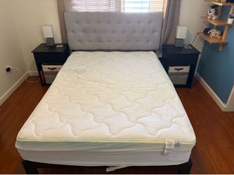 Full Platform Bed Frame with Tufted Headboard and Mattress