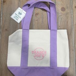 NWT Trader Joe's MINI Pastel Canvas Tote Bag In Lovely Lavender