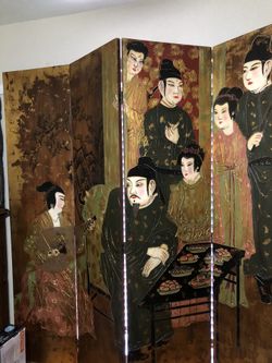 Vintage Asian Room Divider 6 Panels 