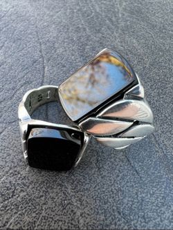 Real 925 Sterling Silver Natural Black Onyx Gemstone W. Miami Cuban Design Ring Size 11