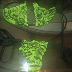 Women's Bikini Dance Lingerie Lime Green And Black See-through.
