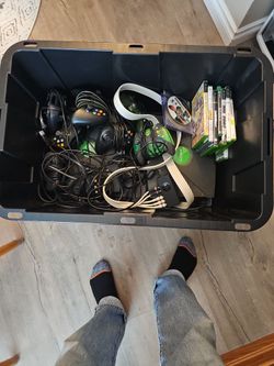 2 original xbox consoles, 7 controllers, and 11 games