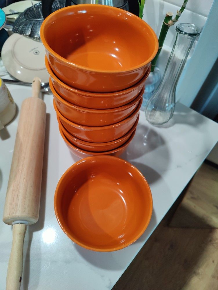 Orange Stoneware Bowls 7 Ct