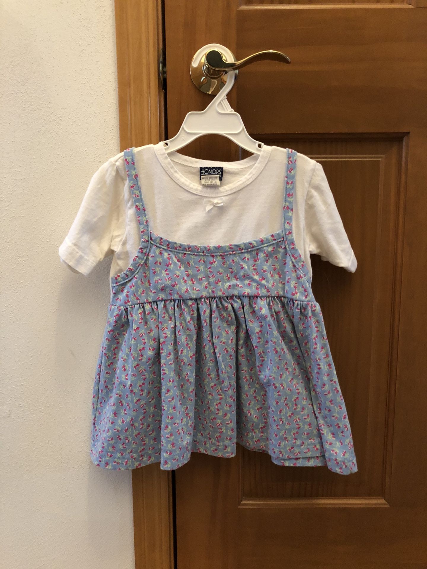 Girls one piece blue flowered jumper dress - Size 4T