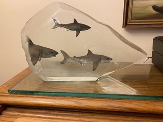 Sharks, “Shark Tribe” by Wyland , Lucite Sculpture, Artist Proof