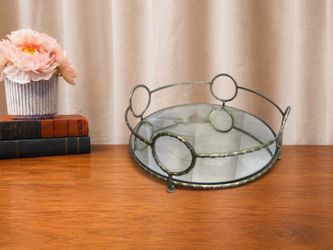 Round Mirrored Vanity Tray with SilverTone Frame