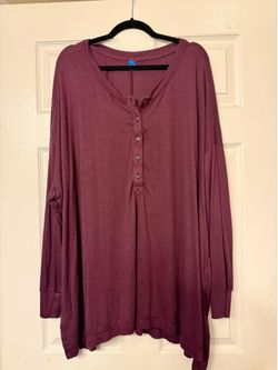 Old Navy Womens 4X Plum Henley Tunic Top Long Sleeve Soft Stretch