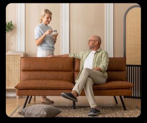 Leather Brown Futon Sleeper Sofa / couch