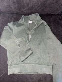 Sage Green Ribbed Quarter-Zip Pullover - Size Small