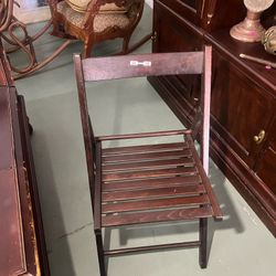 Vintage Slatted Wood Folding Chair Mid Century Wooden Curved Back & Bottom