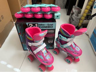 Roller Derby Sprinter Girl's 2-in-1 Quad Roller and Inline Skates Combo, Unicorn, Small (Size 12-2)