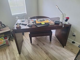 Dark Brown Wood Writing Desk & Chair