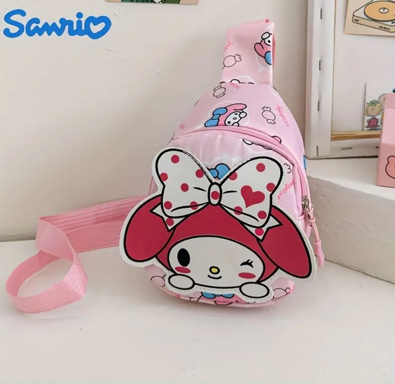 Melody Kuromi Backpack - Stylish Cartoon Print Shoulder Bag with Convenient Coin Purse & Phone Holder - Light & Portable Fashion Accessory for Everyda