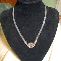 Vintage Hallmark M D 17" Choker Necklace Braided Sterling Silver With Gold Accents 925