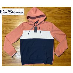 Ben Sherman Striped Panelled Hoodie Dark Pink/white/blue Men’s Sz M New! 