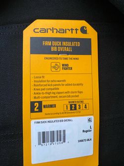 Brand New Carhartt Large Regular  Firm Duck Insulated Bib Overalls