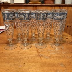 Etruscan Frieze pilsner glasses. 