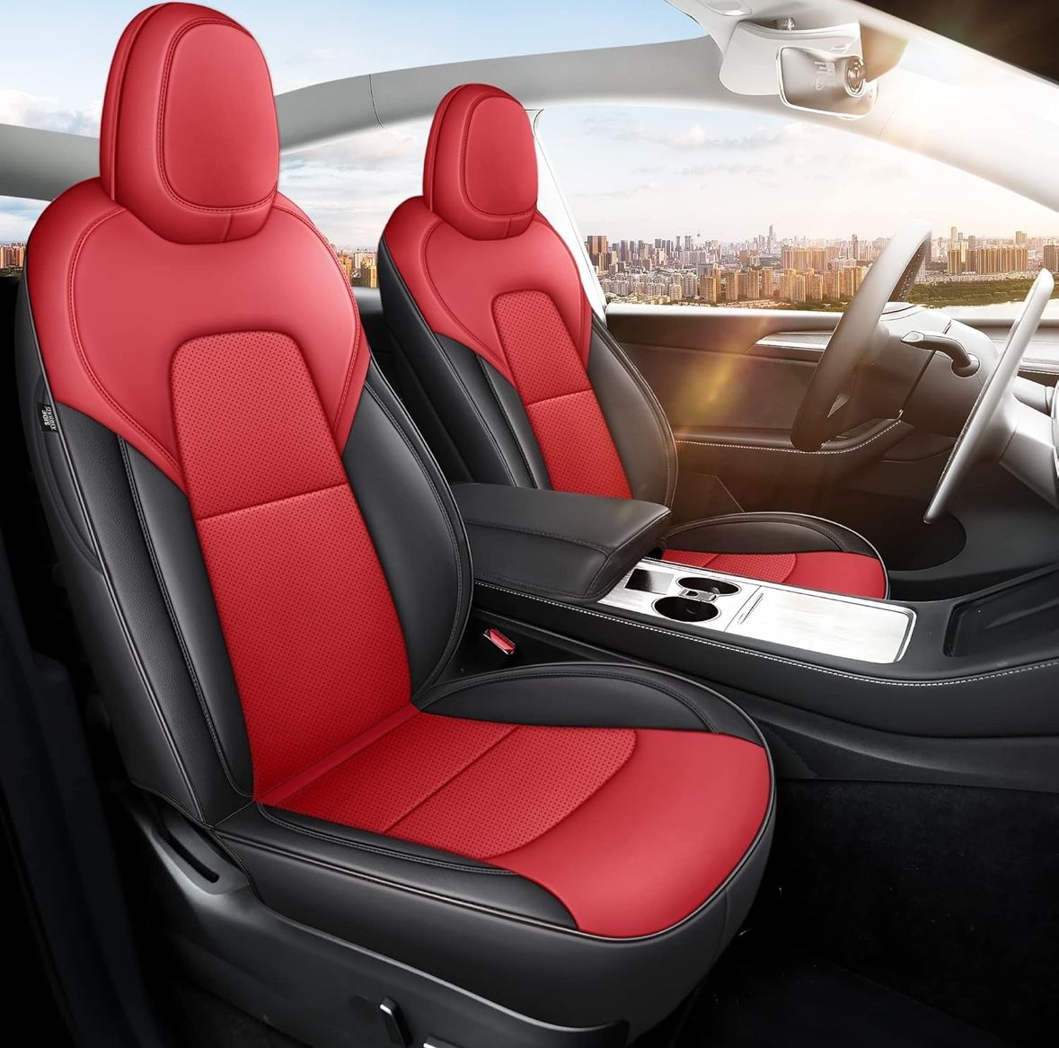 Open Box Meekoomay Seat Cover for Tesla Model Y Red and Black Tesla Car Seat Cover 12PCS 
