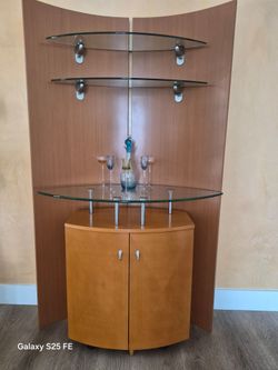 Corner Bar Cabinet with Glass Shelves