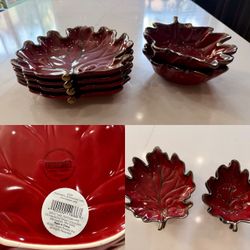 6-Piece Set: Target American Simplicity Burgundy Leaf Plates & Bowls (4 Plates, 2 Bowls)