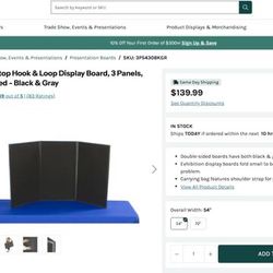 54”W Table Top Hook&Loop Display Board $40