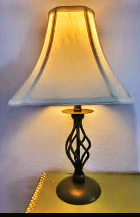 vintage style lamp with iron stand and off white cover