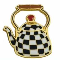 Mackenzie Childs Inspired Courtly Check Tea Kettle Pot Lapel Pin