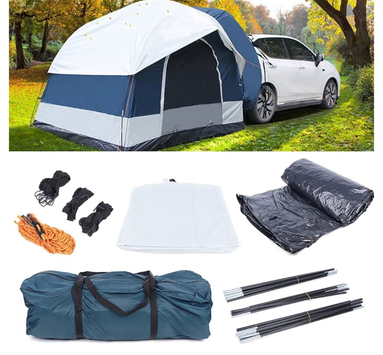 SUV Car Tent Outdoor for 4 Person Oxford Cloth Car Canopy Truck Tent PU2000 Waterproof Pop Up Camping Car Tent with Oversized Screen Windows and Stora