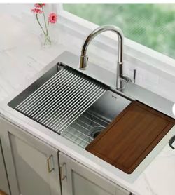 NEW UPSTE 33" Workstation Kitchen Sink - 16 Gauge Stainless Steel Single Bowl Drop