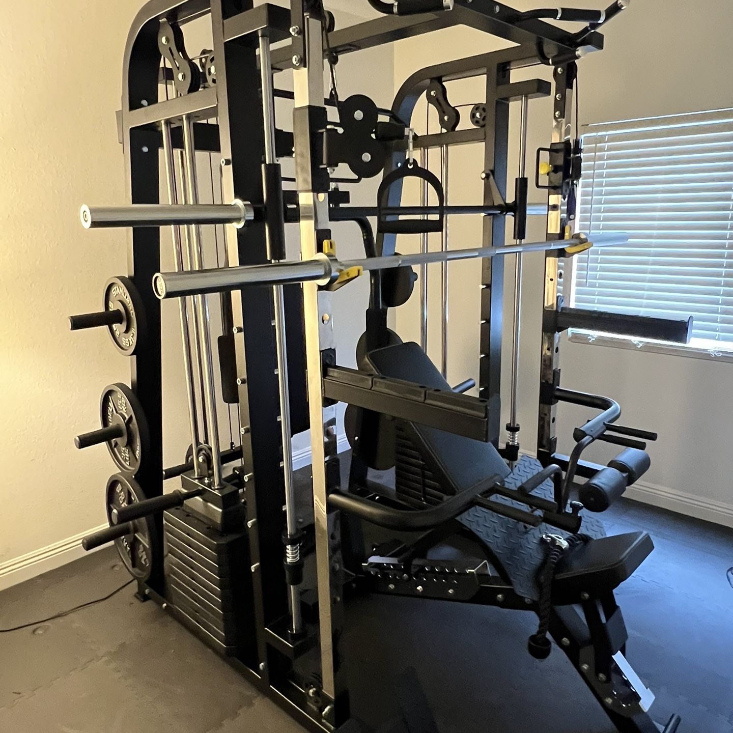 Smith Machine 300 | Adjustable Bench | 245lb Cast Iron Olympic Weights | 7ft Olympic Bar | Fitness | Gym Equipment | FREE DELIVERY 🚚 