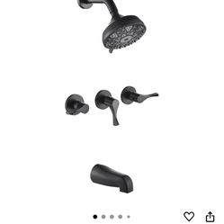 Matte Black 3 Handles Shower Faucet Set with Tub Spout Bathtub Shower Faucets Combo Set Shower System Complete