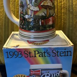 Budweiser St Patrick's Day Beer Stein 1993 ERIN GO BUD  Ceramic 3D with COA