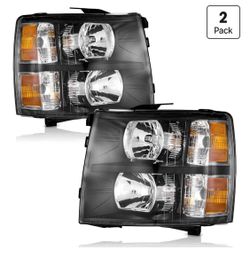 2007-13 Silverado Headlights, Driver & Passenger Sides, Clear Lens Black Housing