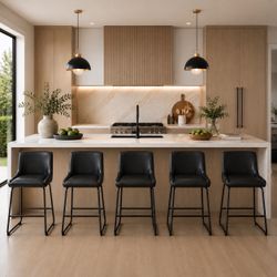 Brand New Set of 5 Counter Height Bar Stools in Black.