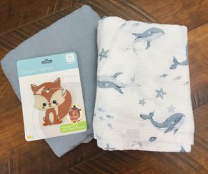 Baby Bundle 2 Swaddle Blankets & the Cutest Silicone Teether