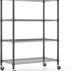Himimi 18" D×36" W×72" H Storage Shelves with Wheels Metal Wire Shelving Unit 4 Tier Adjustable Shelving Heavy Duty Garage Shelf Organizer Rack Loads 