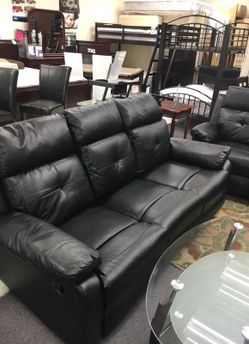 BLACK 3 PCS BONDED LEATHER RECLINER SET NEW