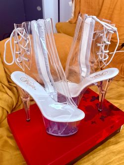 Pleaser Clear Platform Lace-Up Ankle Boots size 10