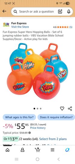 Fun Express Super Hero Hopping Balls - Set of 6 jumping rubber balls - VBS Vacation Bible School Supplies/Decor - Active play for kids