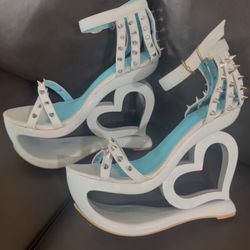 Baby Blue Heart Women’s Heels With Silver Spikes | Worn Once | Size : 9 | $60